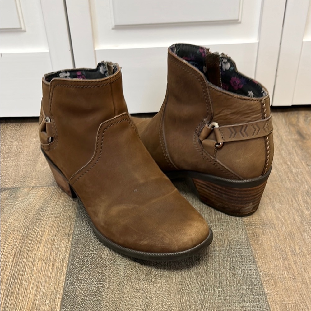 Teva Brown Leather Ankle Booties with Decorative Strap